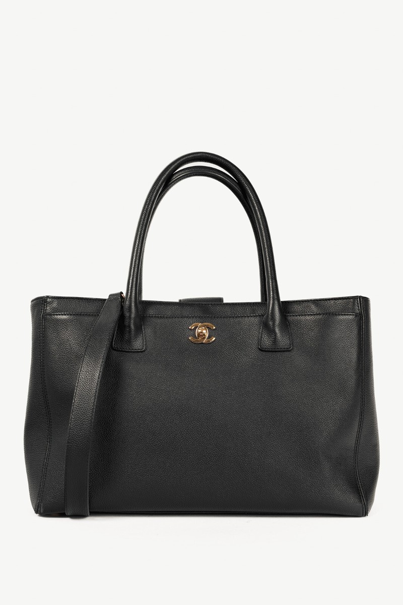Chanel Cerf Executive Black Leather CC Tote Bag | eBay