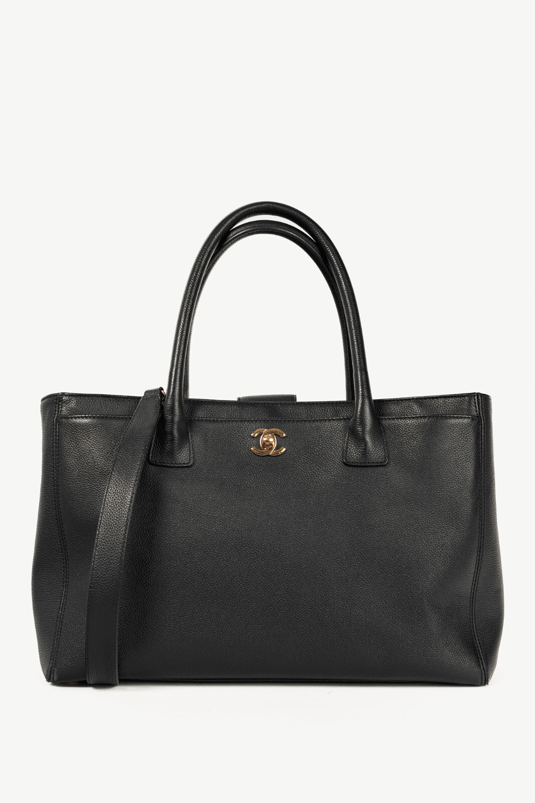 Chanel Cerf Executive Black Leather CC Tote Bag