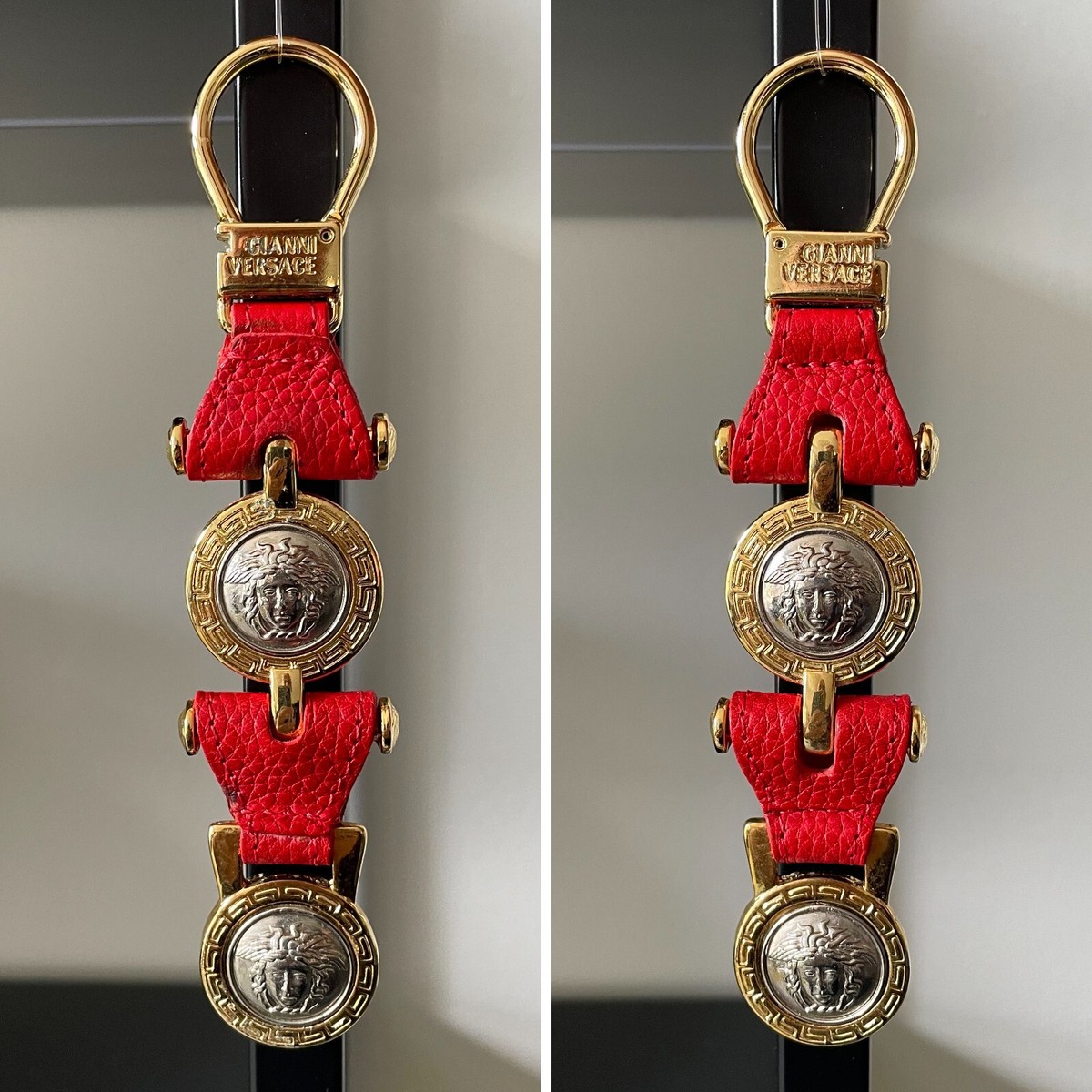 キーホルダー・キーリング Charm Keychain - Versace - Leather - Red GIANNI VERSACE Key ring red Leather and Medallions from F/W