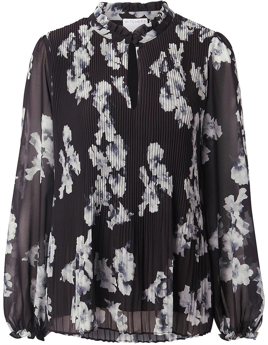 Witchery Plisse Pleat Georgette Blouse Preowned Size - Main Image