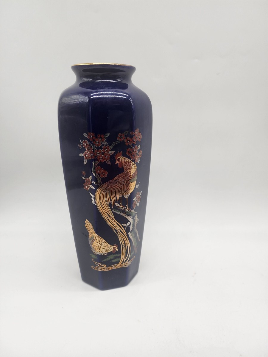 青い石のスカベラリング vintage Japan Brilliant Gold Hand-Stencilled and Painted Blue Bird