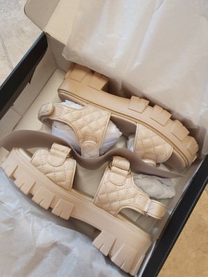 cream quilted chunky grandad sandals