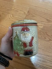 Ceramic Small Santa Christmas Holiday Canister Covered Jar Decorative Container