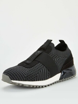 River Island Sydney Elastic Runner Black Trainers Size UK 12 EUR 46  Genuine UK