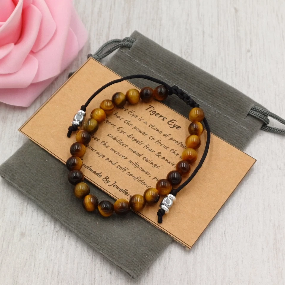 Pulsera OJO DE TIGRE Ajustable Hecha a Mano + Bolsa de Regalo Cristal Chakra Piedras Preciosas 6/8mm Foto 4 de 4