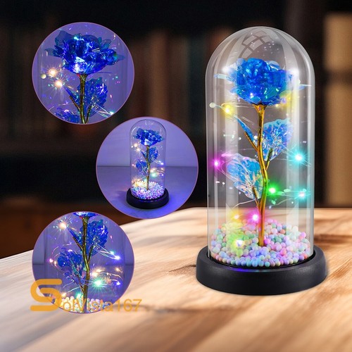 Eternal Forever Romantic Rose Flower In Glass Dome LED Light Mother`s Day Gift - Picture 93 of 102