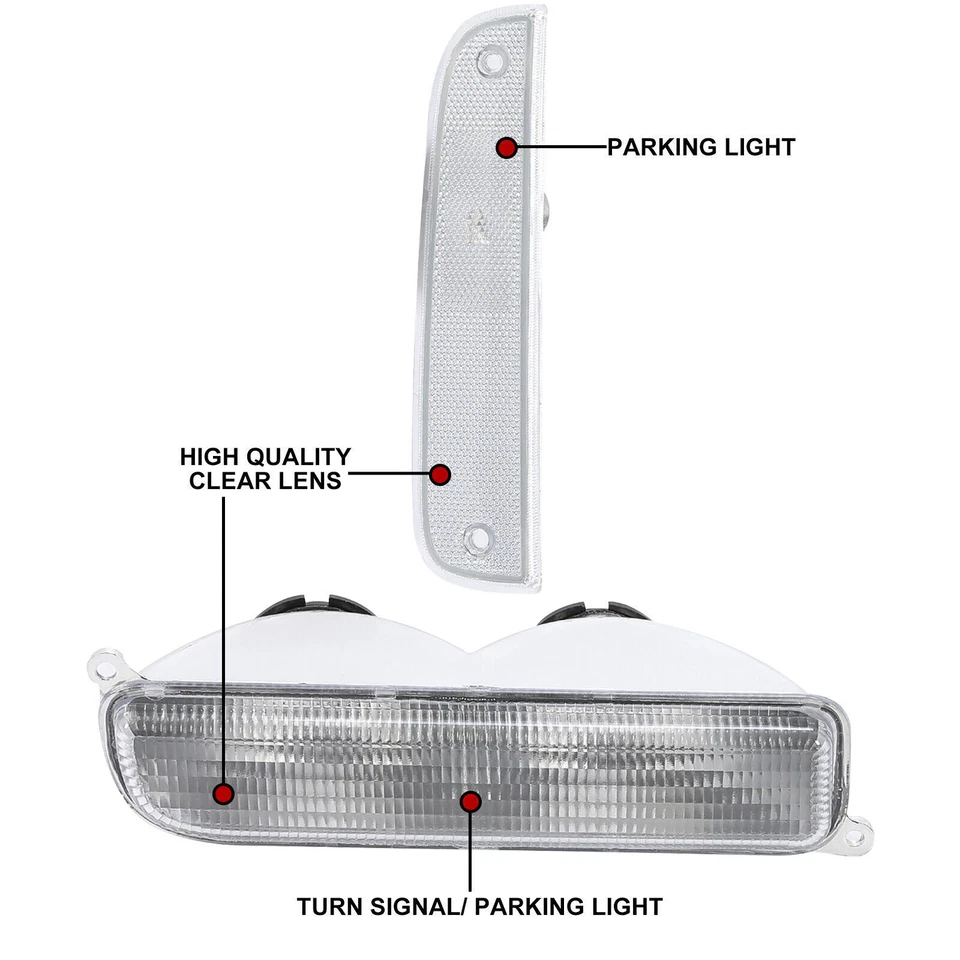 For 97-01 Jeep Cherokee XJ Chrome Clear Bumper Lights + Signal Corner Turn Lamps - Image 2 of 4