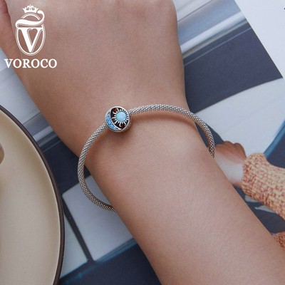 VOROCO S925 Sterling Silver Charms & Glass Beads - DIY Bracelet Making, With Zircon Details