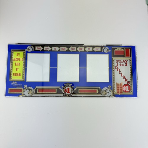 Vtg 1980 Ballys Casino Slot Machine Glass Mirror Panel Sign $1  18.5” x 7.5”