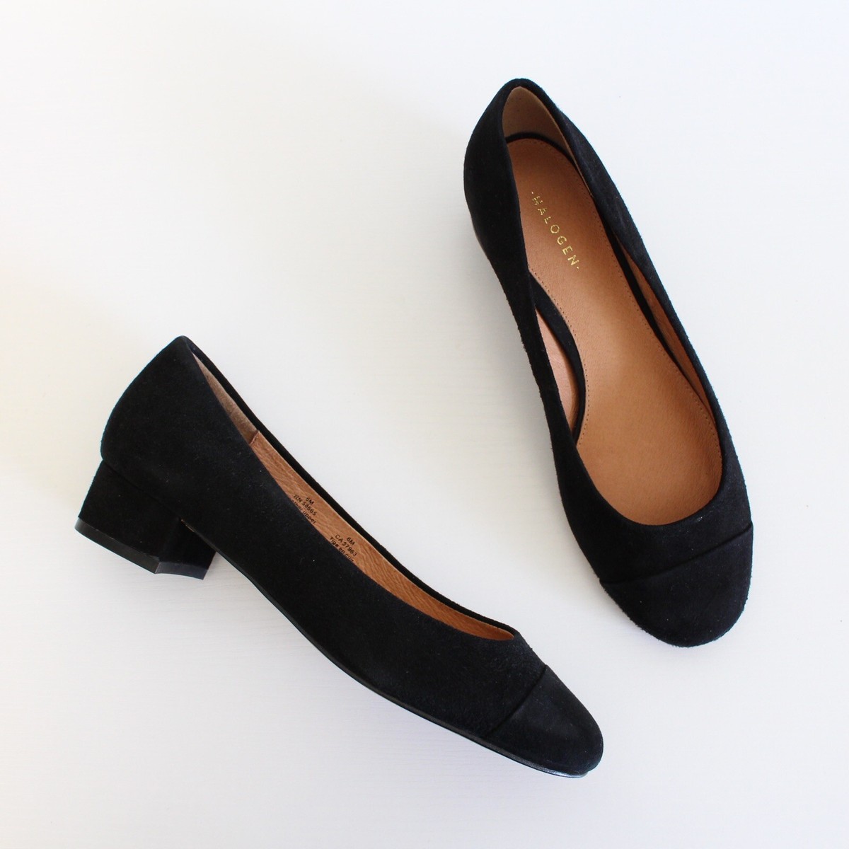 ブラック36 HALOGEN Solid Black Leather Suede Round Toe Classic Slip On Shoes