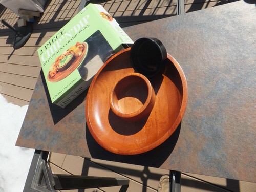 New Open Box Lipper 2 Piece Chip N' Dip W/ Black Ceramic Bowl Appetizer Server - Picture 7 of 7