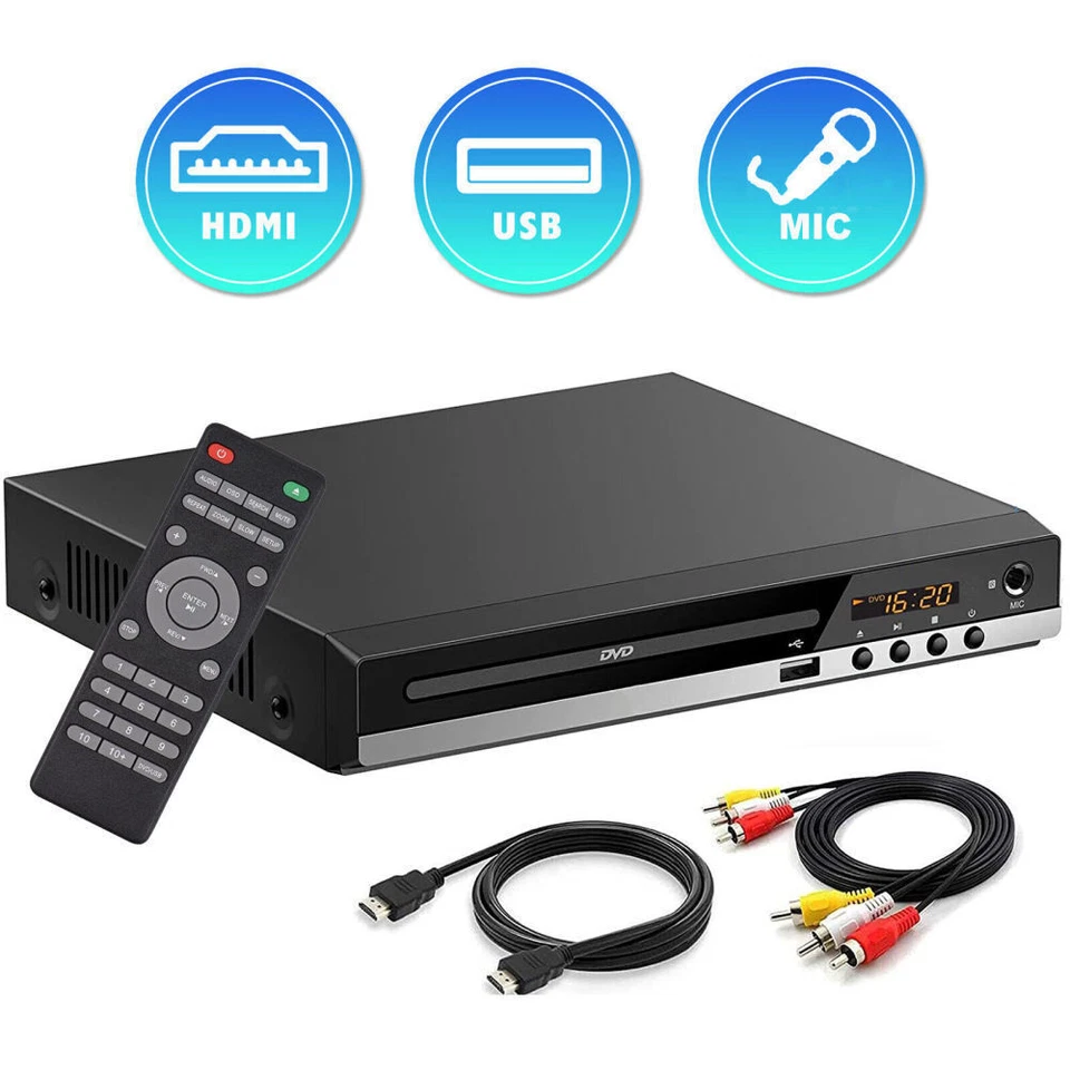 Reproductor de DVD Todas las Regiones Libre CD Disco Grabado HDMI AV HD AV Salida Control Remoto USB Hogar Foto 3 de 4