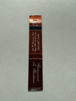 Restaurant La Residence Chapel Hill North Carolina Matchbook Cover 338