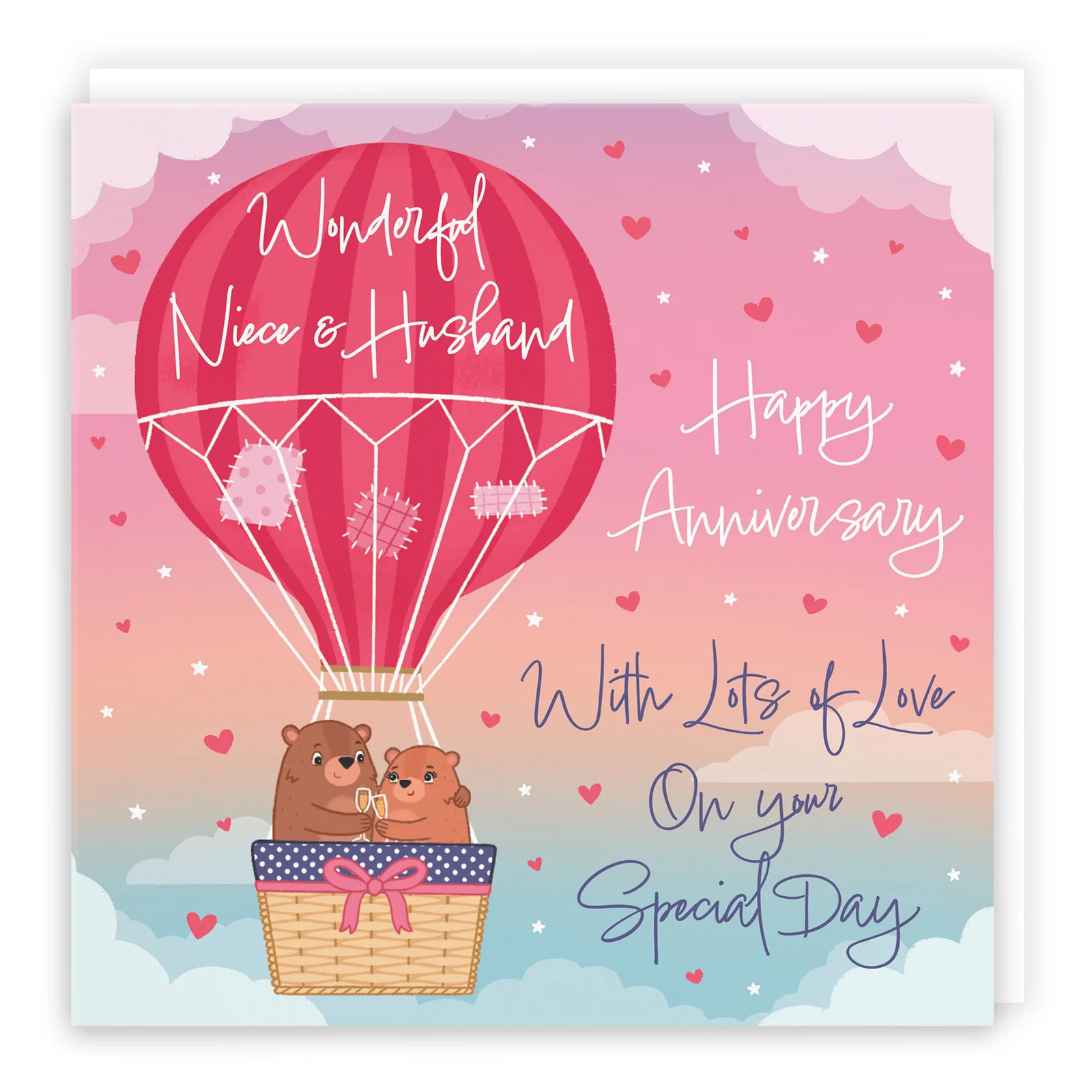 Niece And Husband Hot Air Balloon Anniversary Card Cute Bears