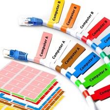 8 Sheet 240 Pcs Cable Labels for Management, Colorful Waterproof Cord Tags for E