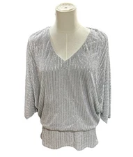 MSK Women’s Blouse Top Large Silver Split Sleeve Cropped Skirt