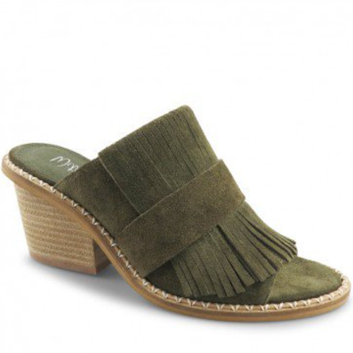 WITTNER Kalia Suede Leather Khaki Boho Fringe Heeled Mules RRP$189 40EU 9US