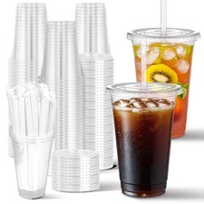 100 Sets- 20 oz Clear Plastic Cups with Lids and Straws, Disposable To Go Cup...