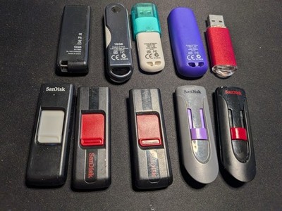 Lot of 10 USB Flash Drives 16GB SanDisk Lexar Verbatim Tested Working 160GB