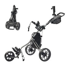 Golf Push Cart 3 Wheel, Folding Golf Cart with Foot Brake,Cooler Bag, Umbrell...