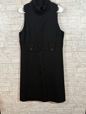 NWT Banana Republic Black wool sleeveless dress w/ buttons mock neck size 14