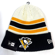 Pittsburgh Penguins NHL NE Vintage Cuffed Knit Hat~ Cream/Black /Gold