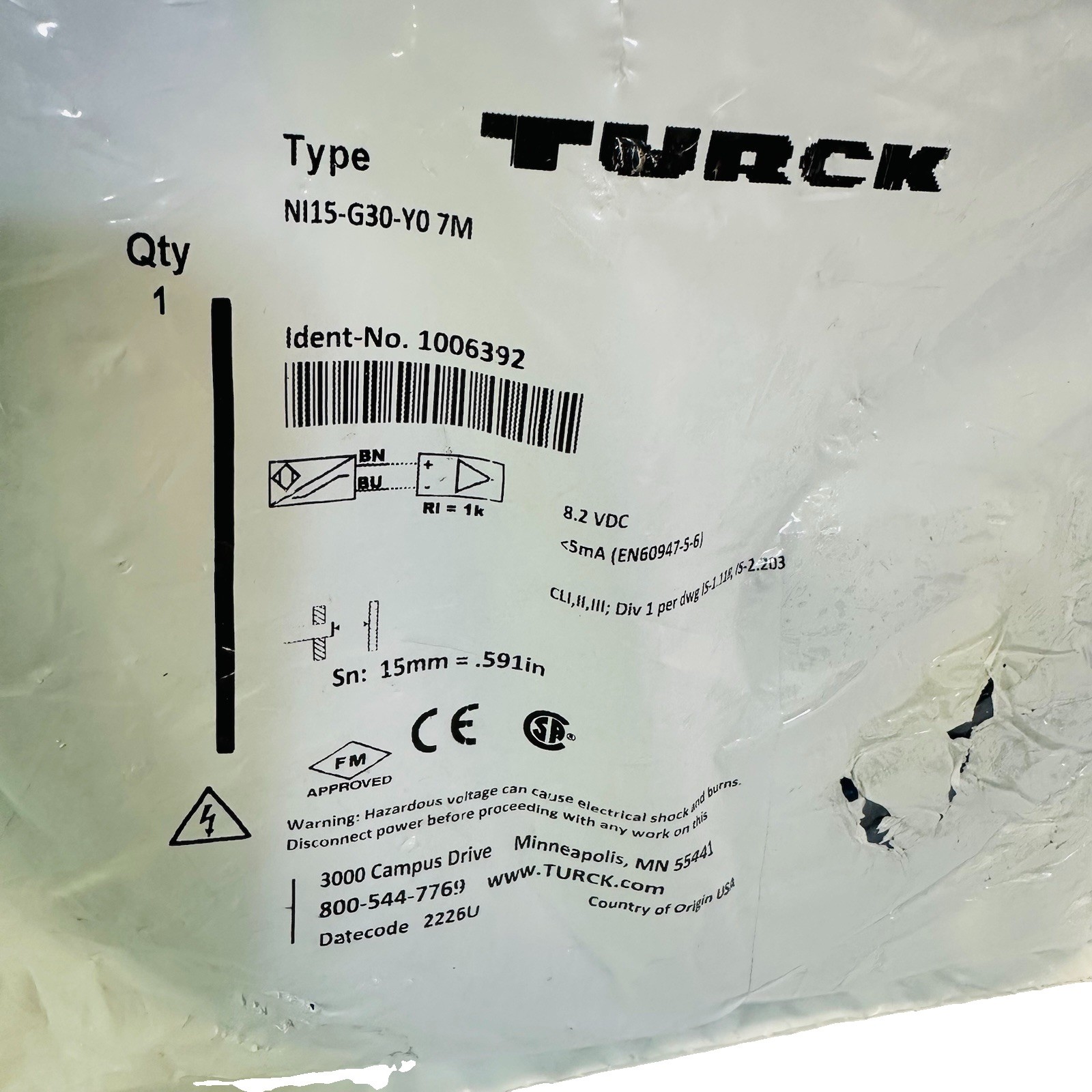 TURCK NI15-G30-YO 7M/5-30VDC