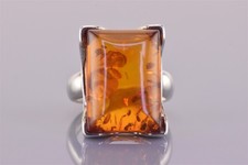 Sterling Silver 19mm Polished Included Amber Band Ring 925 Sz: 5