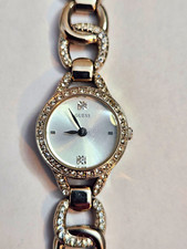 GUESS Women's Analog Silver Tone Metal Bracelet Watch Gemmed Bezel