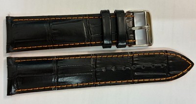 22 mm MIDO Uhrenarmband Echt Leder Krokoprägung schwarz mit Oranger Naht