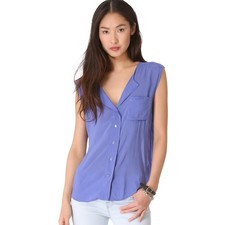 James Perse Top Women's Small 1 Soft Shell Shirt Blue Periwinkle Made In USA