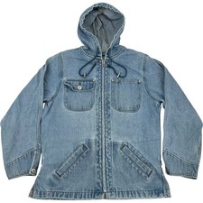 VTG Womens LA Blues Hooded Full Zip Light Wash Blue Denim Jean Chore Jacket sz M