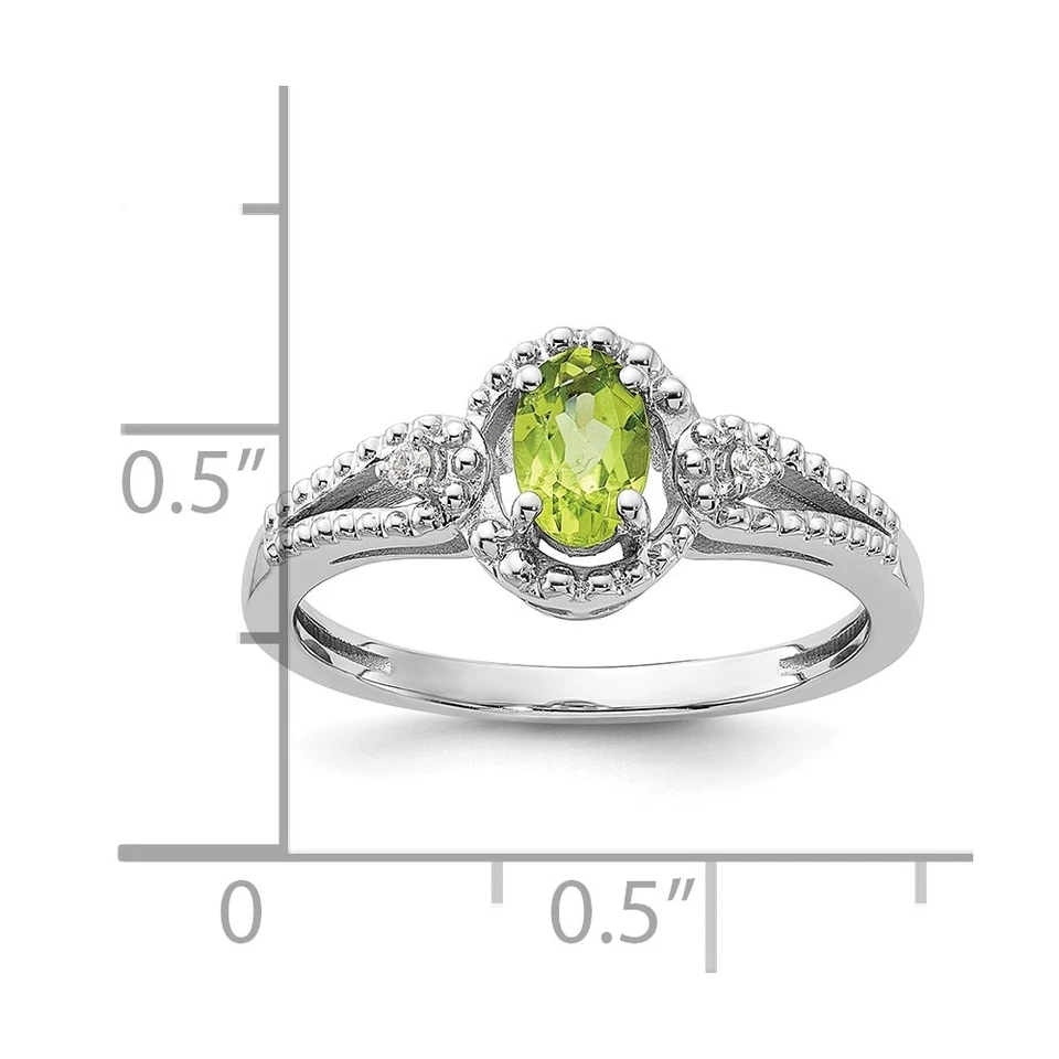 Sterling Silver Rhodium-plated Peridot & Diamond Ring Sz 6 - Image 4 of 4