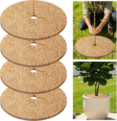 Coconut Fiber Tree Ring Mulch Mats, Natural Coco Coir Tree Mulch Ring 24 Inch 4 