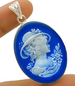 Italian Cameo Victorian Lady 925 Sterling Silver Pendant @20-3