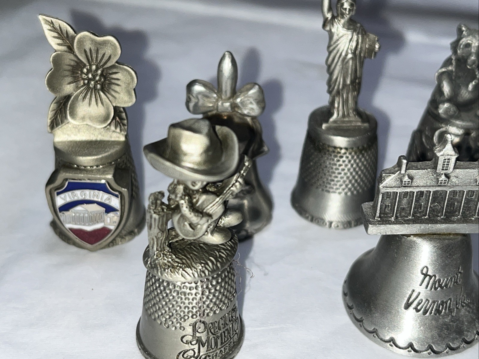 Pewter Thimble Vintage Lot 8 Thimbles Mt Vernon VA NY Souvenirs