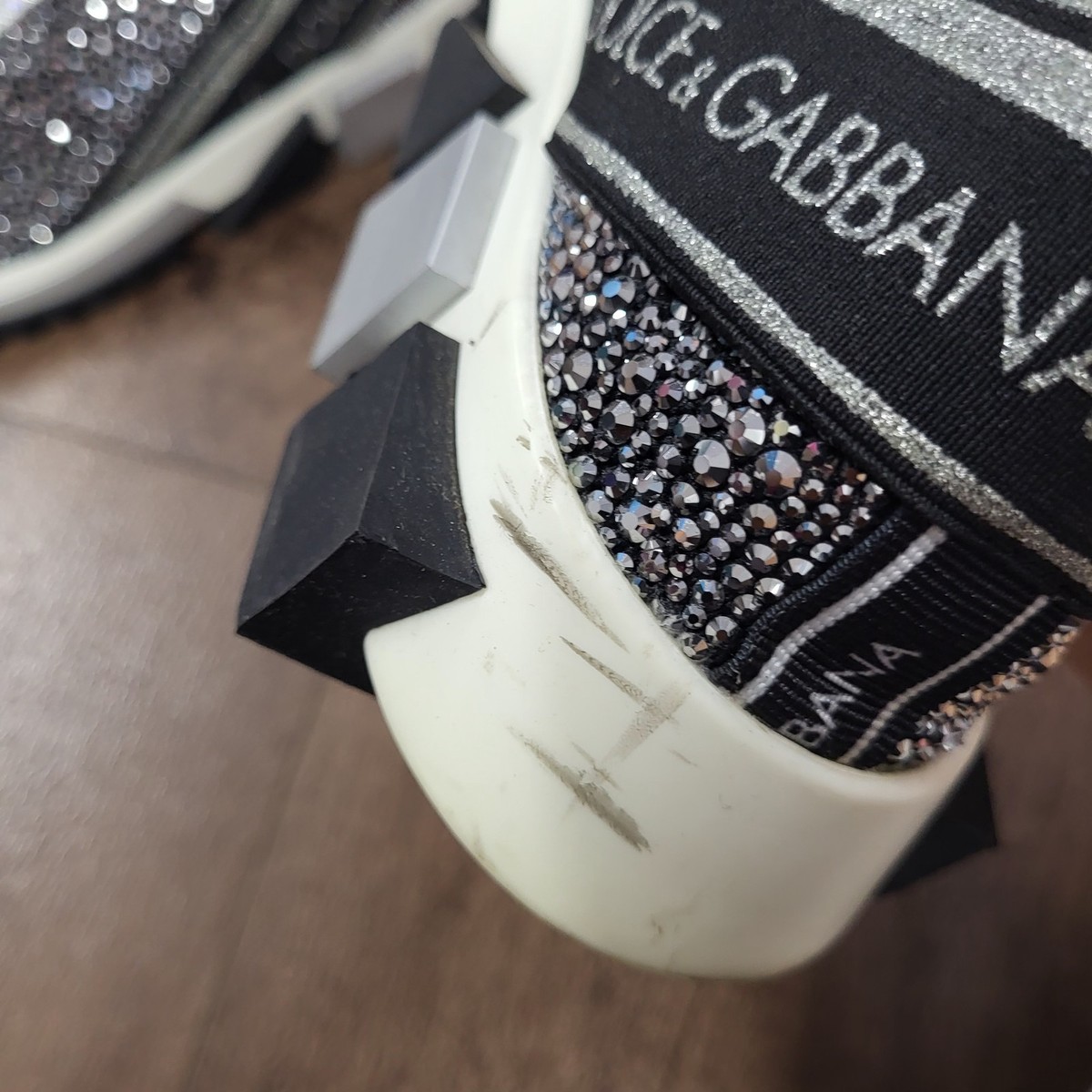AUTH Dolce & Gabbana Sorrento Black Rhinestone Sneaker - Size 38/7