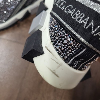 AUTH Dolce & Gabbana Sorrento Black Rhinestone Sneaker - Size 38/7