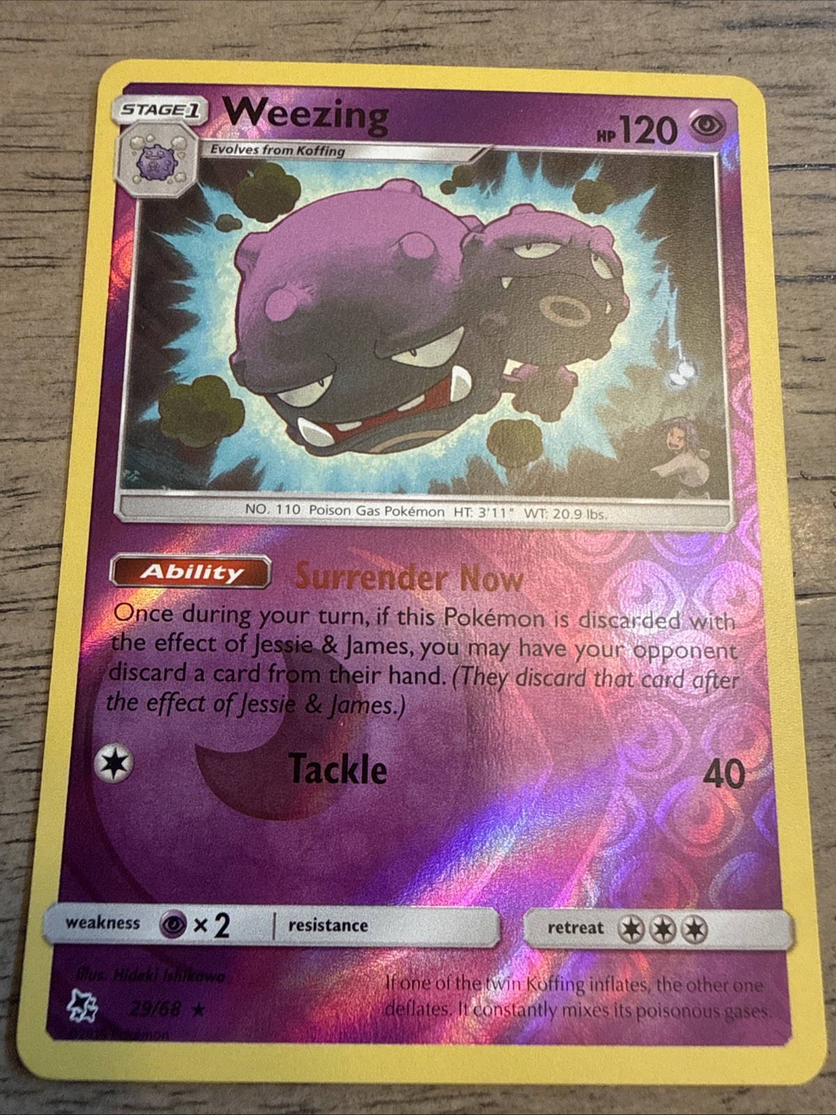 Weezing 29/68 - R Hidden Fates Pokemon Reverse Holo NM