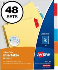Avery 5-Tab Binder Dividers, Insertable Multicolor Big Tabs, 1 Set 11109 