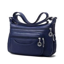 Crossbody Bag for Women Multi Pocket PU Leather Shoulder Handbag Large Blue