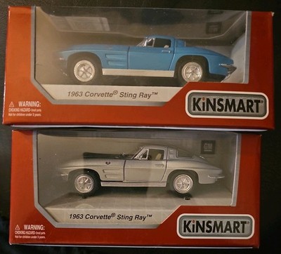  1963 Blue & Silver Corvette Sting Ray Chevrolet Diecast Kinsmart 5'' 1:36 Chevy