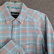 Ariat Pro Series Button Down Shirt Long Sleeve Windowpane Blue Men Large Fitted