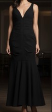 XSCAPE by Joanna Chen Black Ruched Mermaid V-Neck Sleeveless Long Dress 10