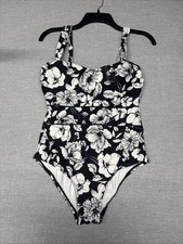 Jantzen Floral One Piece Swimsuit Size 8 Black With White Flowers
