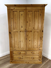 WARDROBE Classic Pine Double Door 3 Drawer Hanging Rail Mirrored FREE DELIVERY