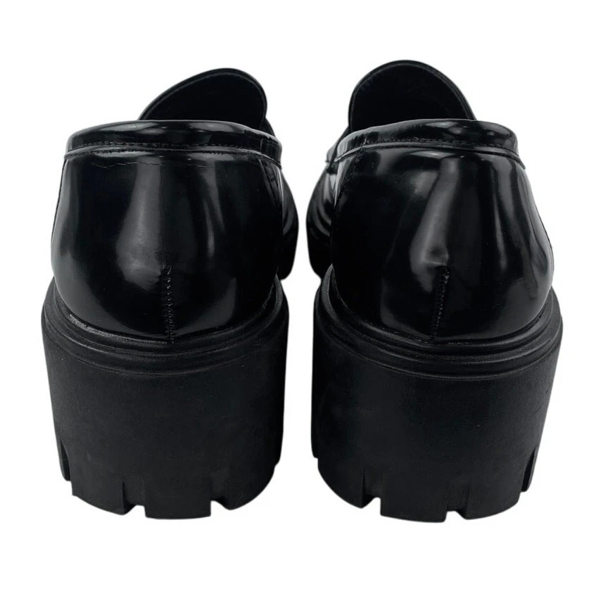 Zapatos Mocasines Crown Vintage Sage Para Mujer Cuero Negro Grueso Plataforma Penny 7.5 Foto 3 de 4