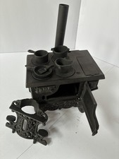 Vintage Cast Iron Toy Stove/Oven w/ Chimney Removable Pots and Pans Set