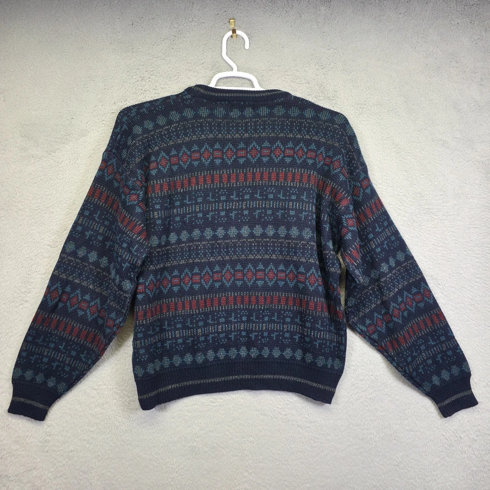 Vintage Basic Editions Sweater Mens L Blue Red Geometric Classic Retro Grandpa - Image 3 of 4