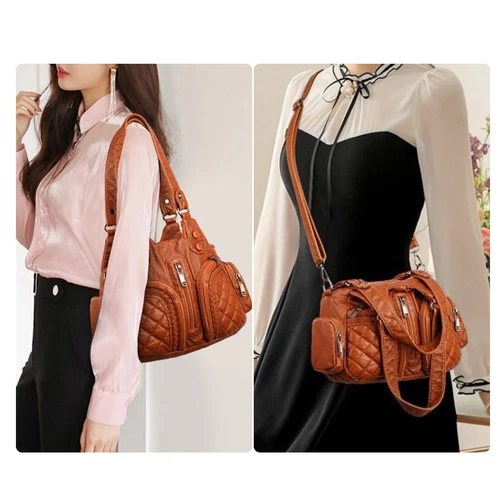 Damen Vintage PU Leder Handtaschen Schulter Geldbörsen Beuteltasche Tasche mit Schultergurt - Bild 12 von 24